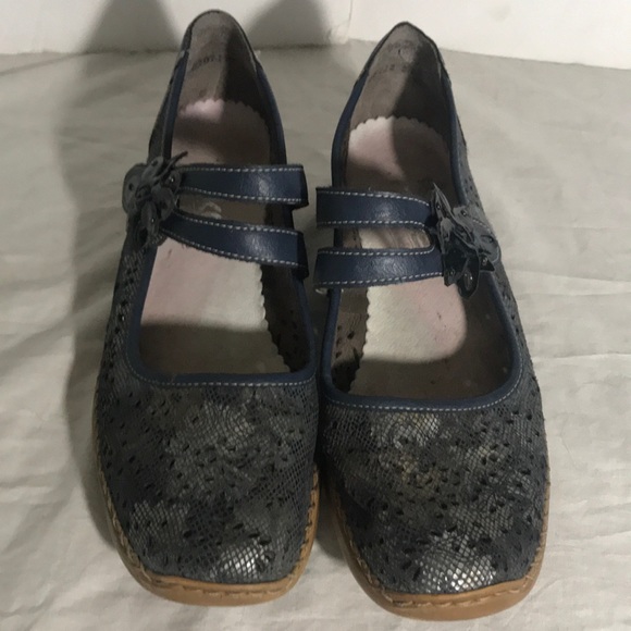 “RIEKER” “Doris” Blue Laser Cut Mary Jane Shoes. - Picture 3 of 14